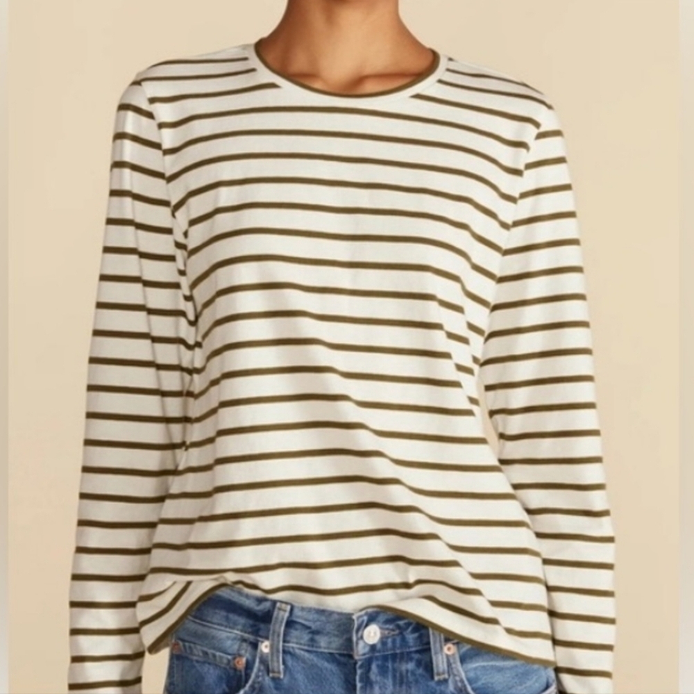 AMOUR VERT Long Sleeve Berkeley Organic Cotton Womens Ivory Blue Stripe M - Picture 9 of 9